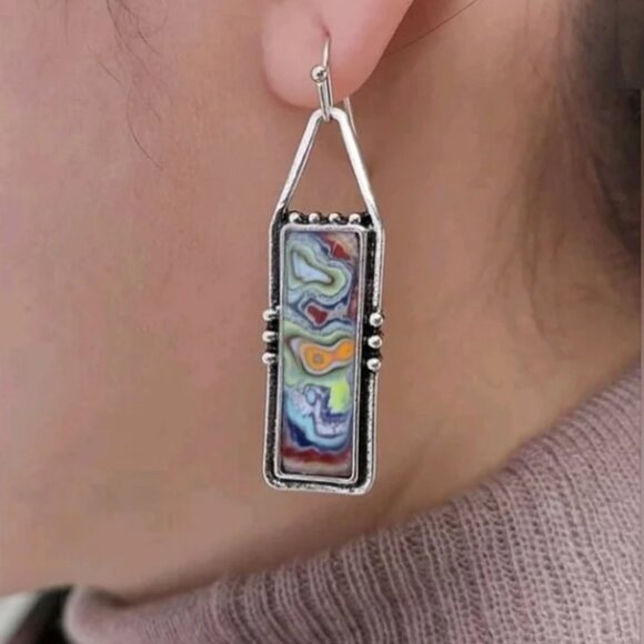 Bohemian Geometric Watercolor Earrings - Picture 2 of 3